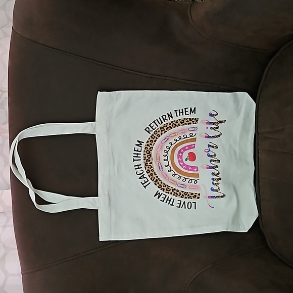 Teacher Life Love Them Teach Them Return Them White Canvas Shopping Bag - Picture 1 of 3